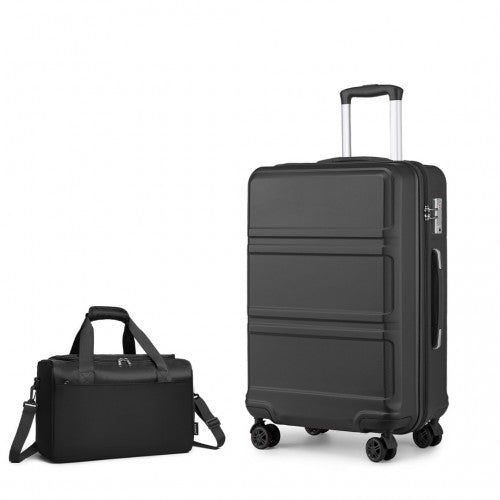 Kono Abs 24 Inch Sculpted Horizontal Design 2 Piece Suitcase Set With Cabin Bag - Black