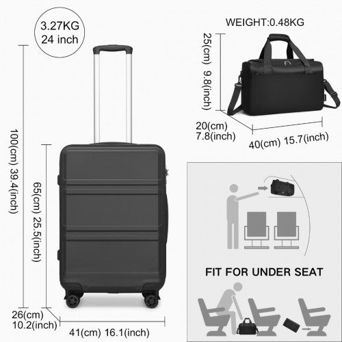 Kono Abs 24 Inch Sculpted Horizontal Design 2 Piece Suitcase Set With Cabin Bag - Black