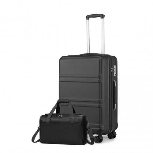 Kono Abs 24 Inch Sculpted Horizontal Design 2 Piece Suitcase Set With Cabin Bag - Black