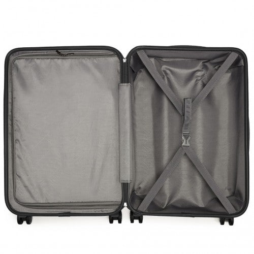 Kono Abs 24 Inch Sculpted Horizontal Design 2 Piece Suitcase Set With Cabin Bag - Black