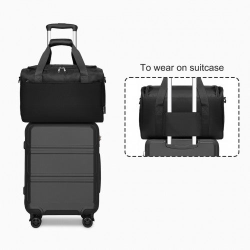 Kono Abs 24 Inch Sculpted Horizontal Design 2 Piece Suitcase Set With Cabin Bag - Black