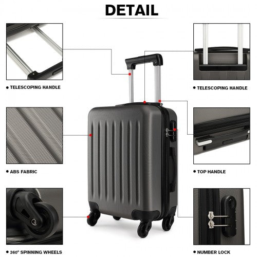Kono 24 Inch Abs Hard Shell Luggage 4 Wheel Spinner Suitcase - Grey