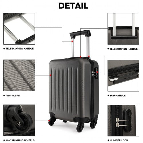 Kono 19 Inch Abs Hard Shell Carry On Luggage 4 Wheel Spinner Suitcase - Grey