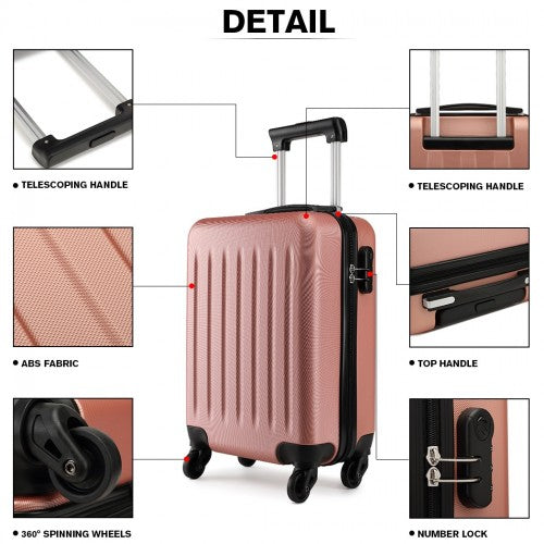 Kono 19 Inch Abs Hard Shell Carry On Luggage 4 Wheel Spinner Suitcase - Nude