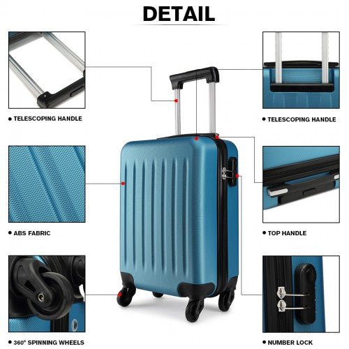 Kono 19 Inch Abs Hard Shell Carry On Luggage 4 Wheel Spinner Suitcase - Navy