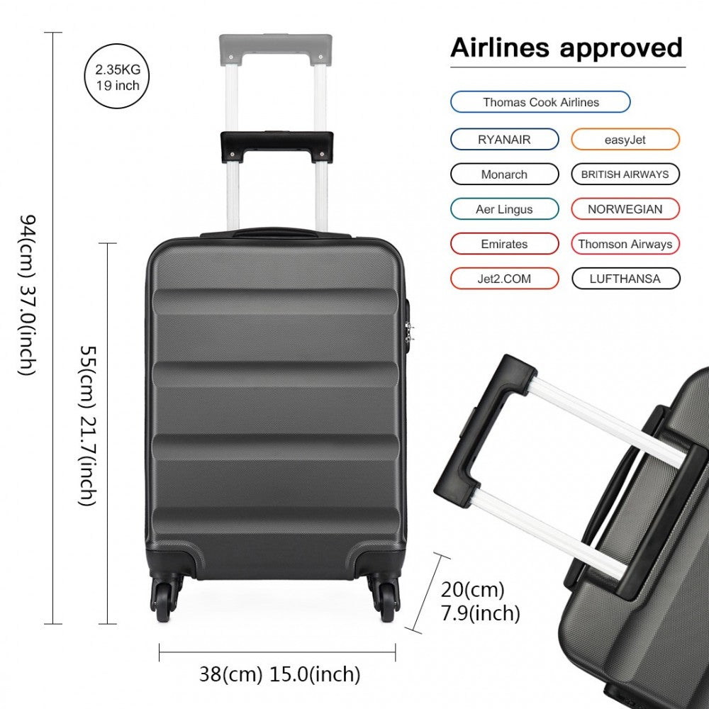 Kono 19 Inch Horizontal Design Abs Hard Shell Suitcase With TSA Lock - Grey