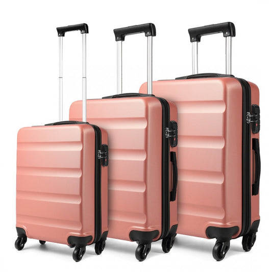 Kono 19/24/28 Inch Set Horizontal Design Abs Hard Shell Suitcase With TSA Lock - Nude