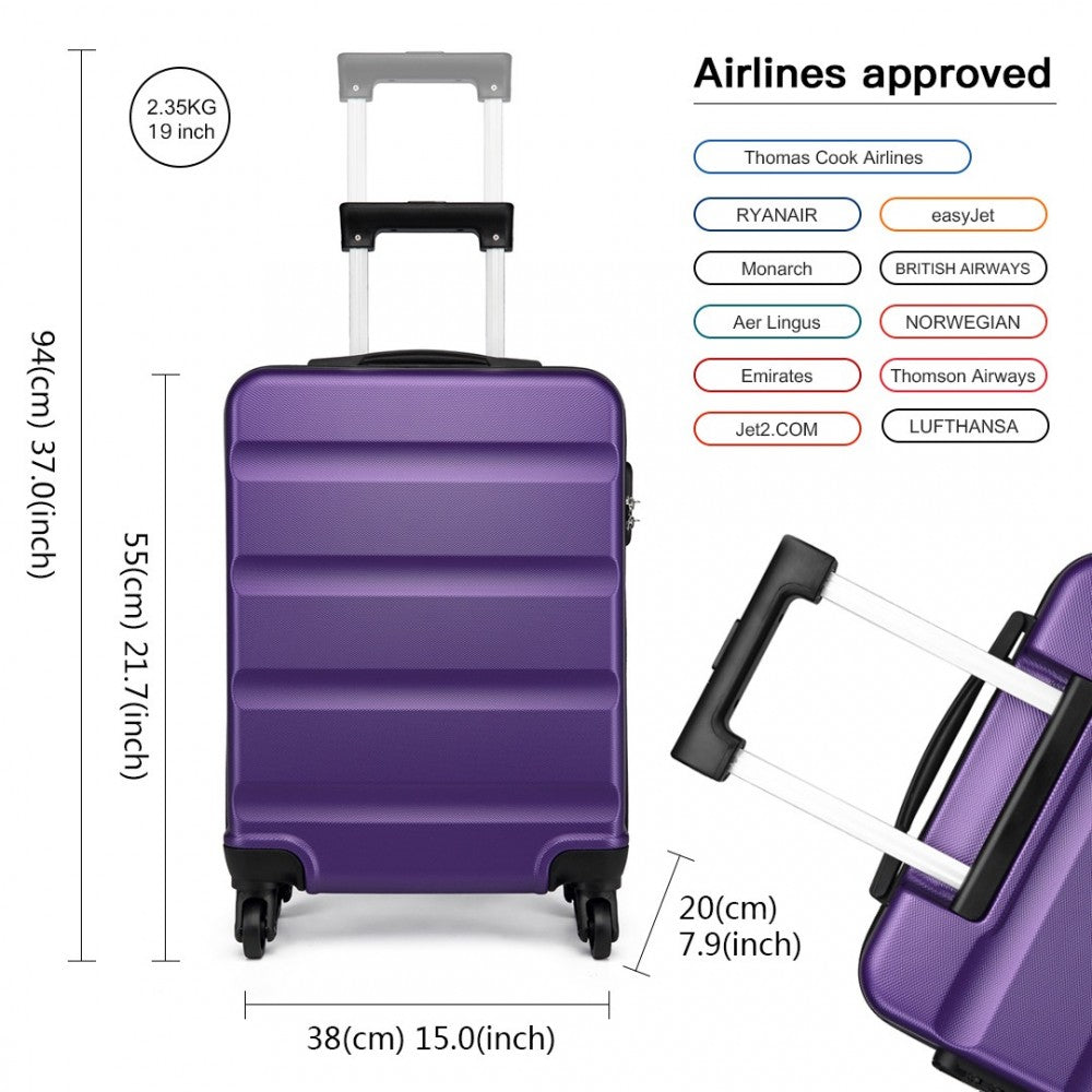 Kono 19 Inch Horizontal Design Abs Hard Shell Suitcase With TSA Lock - Purple