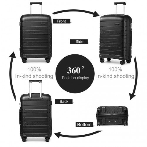 Kono Multi Texture Hard Shell PP Suitcase With TSA Lock and Vanity Case 4 Pieces Set - Classic Collection - Black