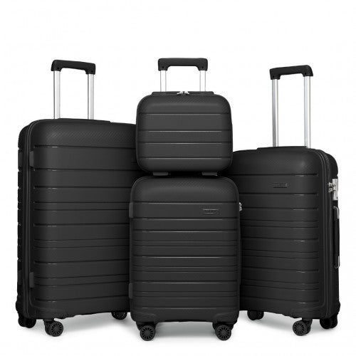 Kono Multi Texture Hard Shell PP Suitcase With TSA Lock and Vanity Case 4 Pieces Set - Classic Collection - Black