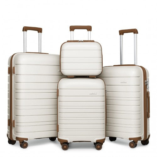Kono Multi Texture Hard Shell PP Suitcase With TSA Lock and Vanity Case 4 Pieces Set - Classic Collection - Cream