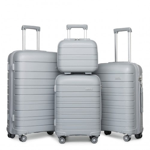 Kono Multi Texture Hard Shell PP Suitcase With TSA Lock and Vanity Case 4 Pieces Set - Classic Collection - Grey