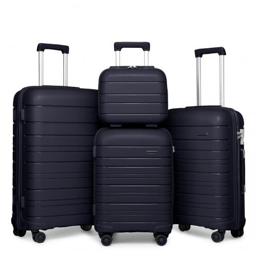 Kono Multi Texture Hard Shell PP Suitcase With TSA Lock and Vanity Case 4 Pieces Set - Classic Collection - Navy