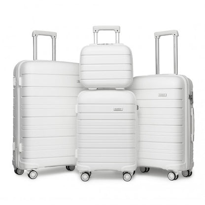 Kono Multi Texture Hard Shell PP Suitcase With TSA Lock and Vanity Case 4 Pieces Set - Classic Collection - White