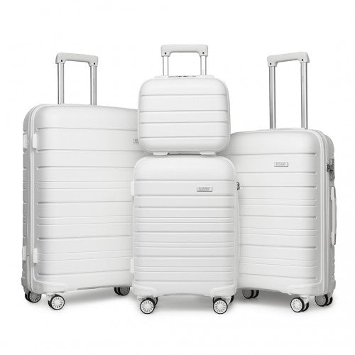 Kono Multi Texture Hard Shell PP Suitcase With TSA Lock and Vanity Case 4 Pieces Set - Classic Collection - White