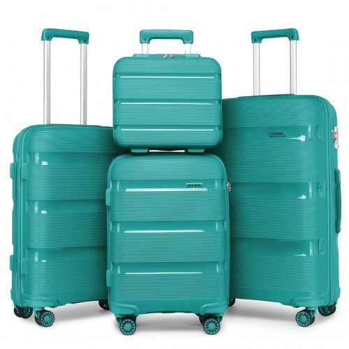 Kono Bright Hard Shell PP Suitcase With TSA Lock And Vanity Case 4 Pieces Set - Classic Collection - Blue