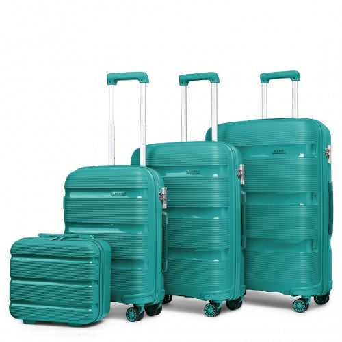 Kono Bright Hard Shell PP Suitcase With TSA Lock And Vanity Case 4 Pieces Set - Classic Collection - Blue