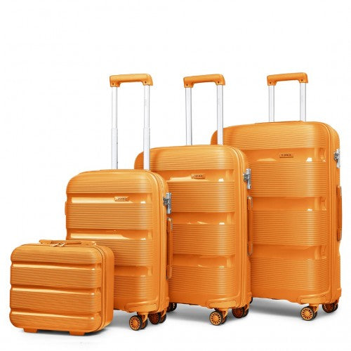 Kono Bright Hard Shell PP Suitcase With TSA Lock And Vanity Case 4 Pieces Set - Classic Collection - Orange