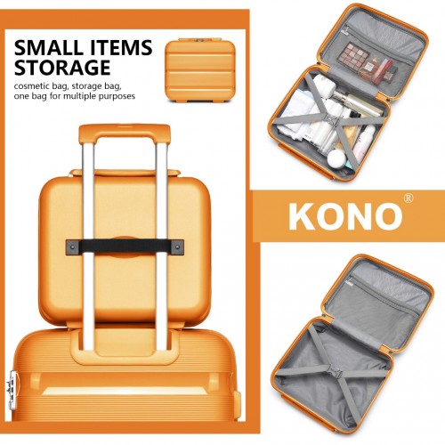 Kono Bright Hard Shell PP Suitcase With TSA Lock And Vanity Case 4 Pieces Set - Classic Collection - Orange
