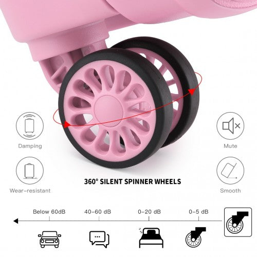 Kono Bright Hard Shell PP Suitcase With TSA Lock And Vanity Case 4 Pieces Set - Classic Collection - Pink