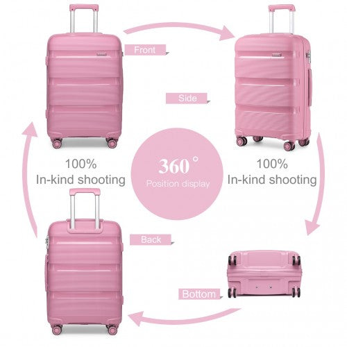 Kono Bright Hard Shell PP Suitcase With TSA Lock And Vanity Case 4 Pieces Set - Classic Collection - Pink