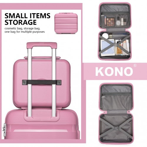 Kono Bright Hard Shell PP Suitcase With TSA Lock And Vanity Case 4 Pieces Set - Classic Collection - Pink