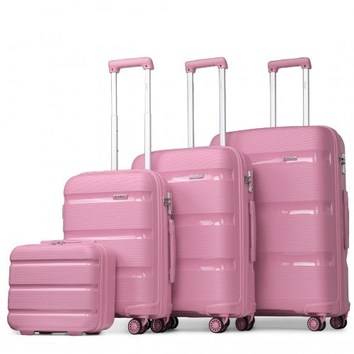 Kono Bright Hard Shell PP Suitcase With TSA Lock And Vanity Case 4 Pieces Set - Classic Collection - Pink
