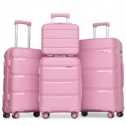Kono Bright Hard Shell PP Suitcase With TSA Lock And Vanity Case 4 Pieces Set - Classic Collection - Pink