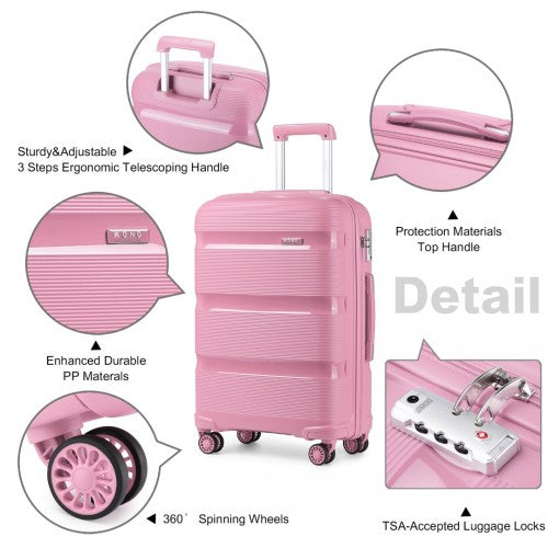 Kono Bright Hard Shell PP Suitcase With TSA Lock And Vanity Case 4 Pieces Set - Classic Collection - Pink