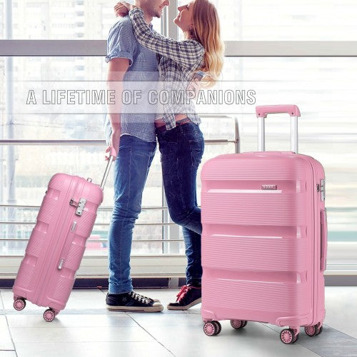Kono Bright Hard Shell PP Suitcase With TSA Lock And Vanity Case 4 Pieces Set - Classic Collection - Pink