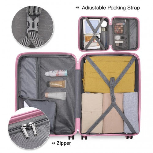 Kono Bright Hard Shell PP Suitcase With TSA Lock And Vanity Case 4 Pieces Set - Classic Collection - Pink