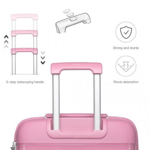 Kono Bright Hard Shell PP Suitcase With TSA Lock And Vanity Case 4 Pieces Set - Classic Collection - Pink