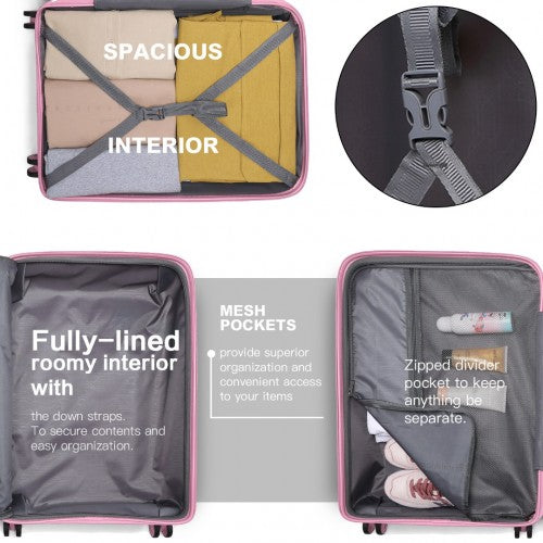 Kono Bright Hard Shell PP Suitcase With TSA Lock And Vanity Case 4 Pieces Set - Classic Collection - Pink
