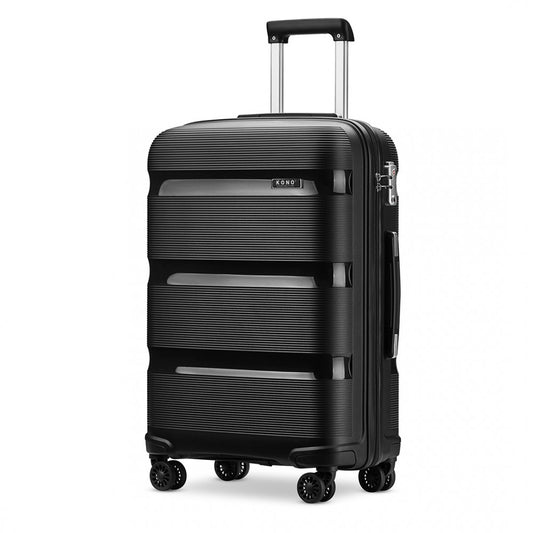 Kono 20 Inch Bright Hard Shell PP Suitcase - Classic Collection - Black