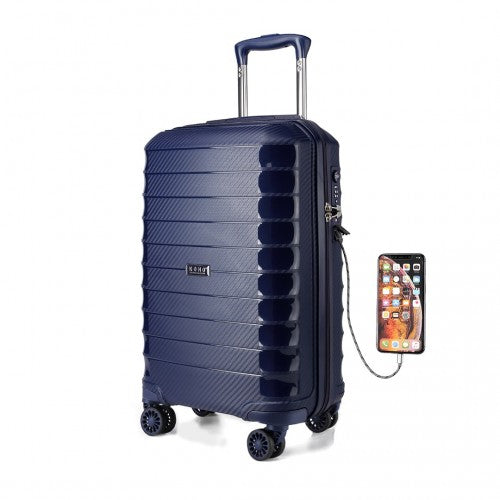 Kono Cabin Size Classic Collection PP Luggage With Charging Interface - Navy Blue