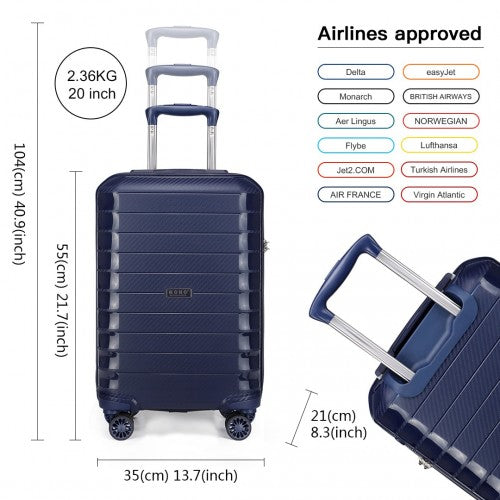 Kono Cabin Size Classic Collection PP Luggage With Charging Interface - Navy Blue
