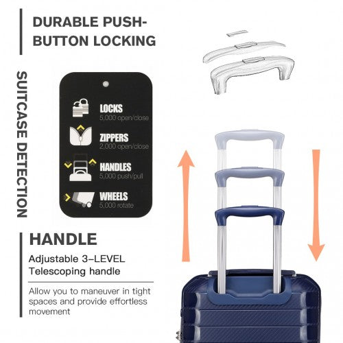 Kono Cabin Size Classic Collection PP Luggage With Charging Interface - Navy Blue