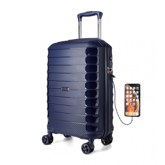 Kono Cabin Size Classic Collection PP Luggage With Charging Interface - Navy Blue
