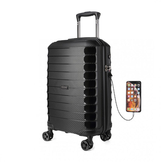 Kono Cabin Size Classic Collection PP Luggage With Charging Interface - Black