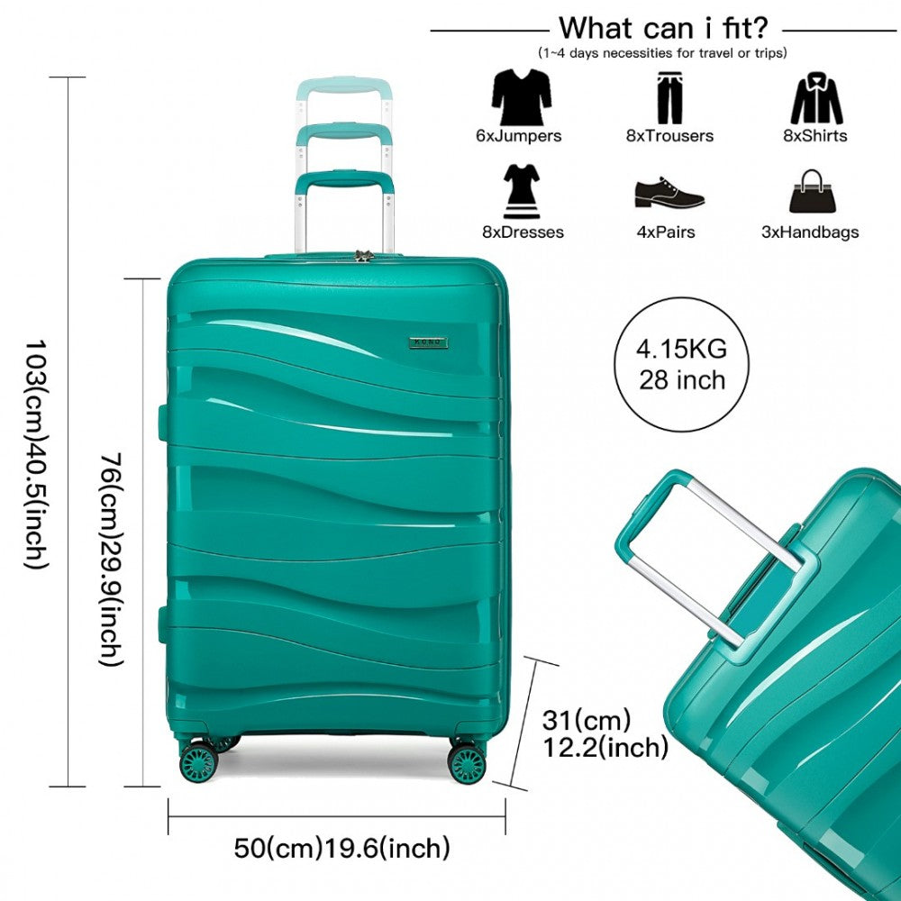 Kono 28 Inch Lightweight Polypropylene Hard Shell Suitcase With TSA Lock - Blue