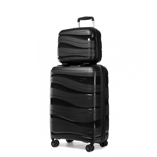 Kono 14/20 Inch Lightweight PP Hard Shell 2 Piece Suitcase Set With TSA Lock And Vanity Case - Black