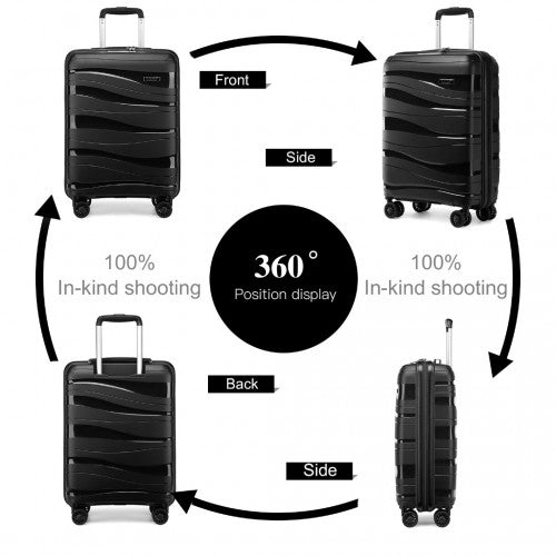 Kono 20 Inch Lightweight PP Hard Shell Suitcase With TSA Lock - Black
