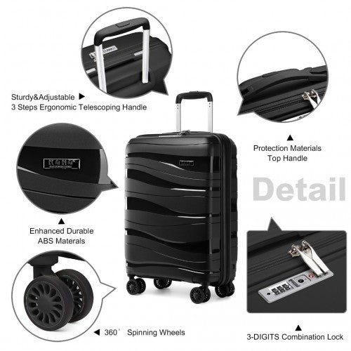 Kono 20 Inch Lightweight PP Hard Shell Suitcase With TSA Lock - Black