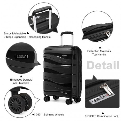 Kono 28 Inch Lightweight Polypropylene Hard Shell Suitcase With TSA Lock - Black