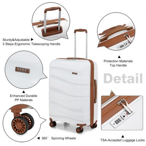 Kono 28 Inch Lightweight Polypropylene Hard Shell Suitcase With TSA Lock - Cream
