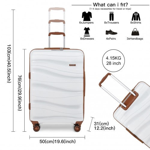 Kono 28 Inch Lightweight Polypropylene Hard Shell Suitcase With TSA Lock - Cream