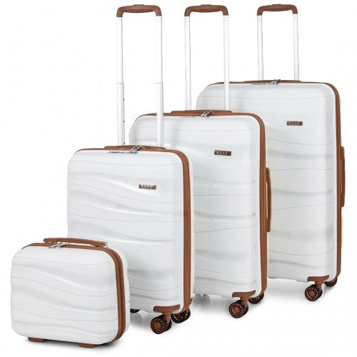 Kono Lightweight PP Hard Shell 4 Piece Suitcase Set With TSA Lock And Vanity Case - Cream