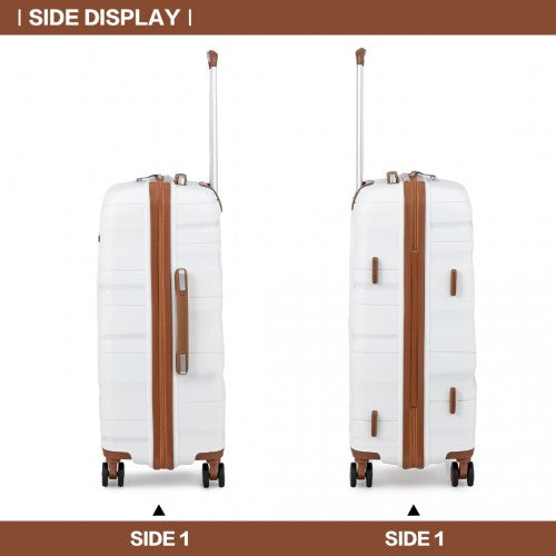 Kono Lightweight PP Hard Shell 4 Piece Suitcase Set With TSA Lock And Vanity Case - Cream