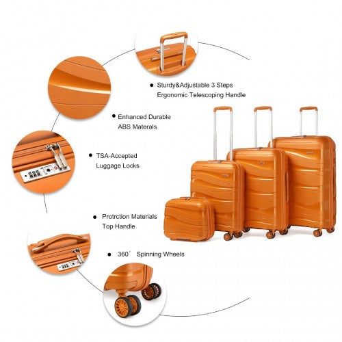 Kono Lightweight PP Hard Shell 4 Piece Suitcase Set With TSA Lock And Vanity Case - Orange