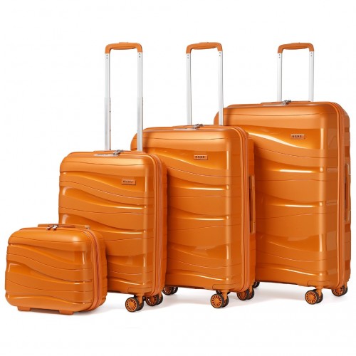 Kono Lightweight PP Hard Shell 4 Piece Suitcase Set With TSA Lock And Vanity Case - Orange